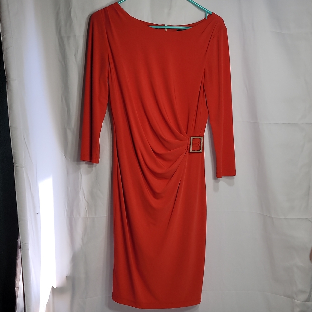 Tahari ASL Red Sheath Dress with Ruched Detail